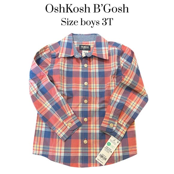 NWT OshKosh B’gosh Toddler Boys Plaid Button Down Shirt Long Sleeve Preppy Style - Picture 1 of 10